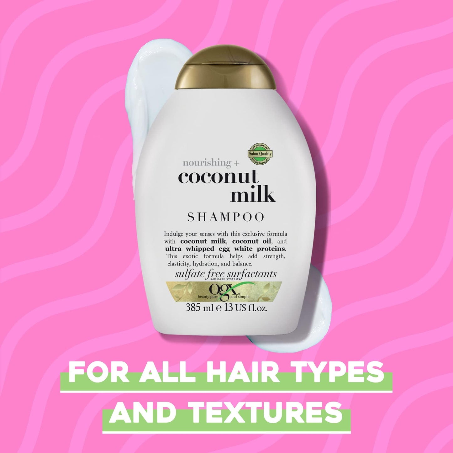 OGX Nourishing Coconut Milk Shampoo for Strong, Healthy Hair with Coconut Oil, Egg White Protein, Sulfate-Free, 13 fl oz (Pack of 2)