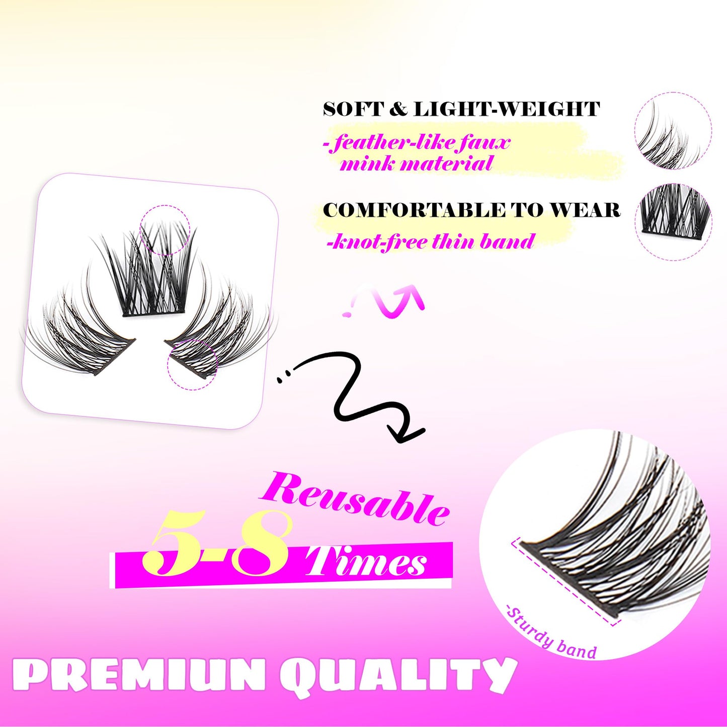 GAQQI Lash Clusters, D Curl 112 Clusters False Eyelash, Individual Lashes Soft and Lightweight Only 16MM Length, Reusable Cluster Lashes(GQ02,16mm, D Curl)