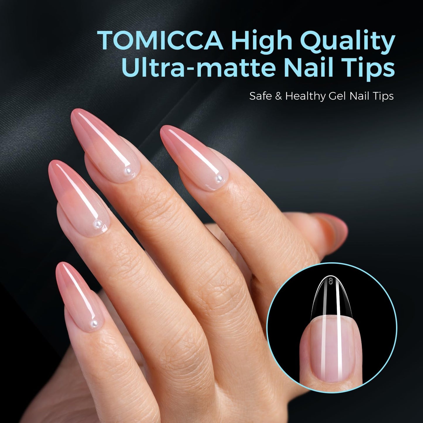 TOMICCA Medium Almond Nail Tips 510PCS, 15 Sizes Clear Nail Tips for Full Cover Half Matte Acrylic Nails, Nail Tips Almond Shaped for DIY Salon, Gel Nail Extension Tips for Beginners & Nail Techs