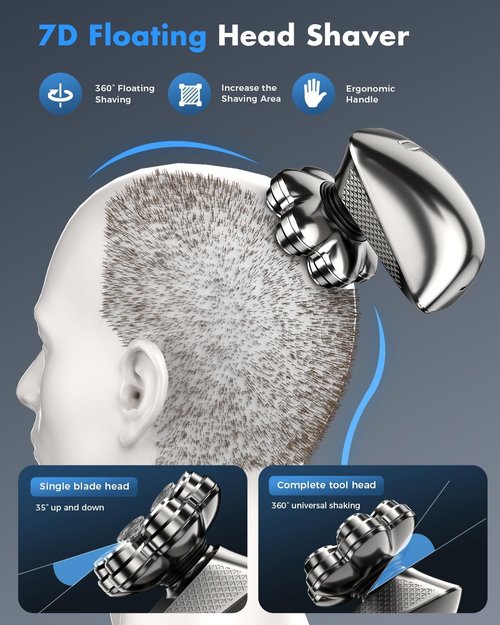 **7D Electric Head Shaver - 5-in-1 Pro Grooming Kit for Men | Waterproof, Type-C Charge, Travel-Ready**