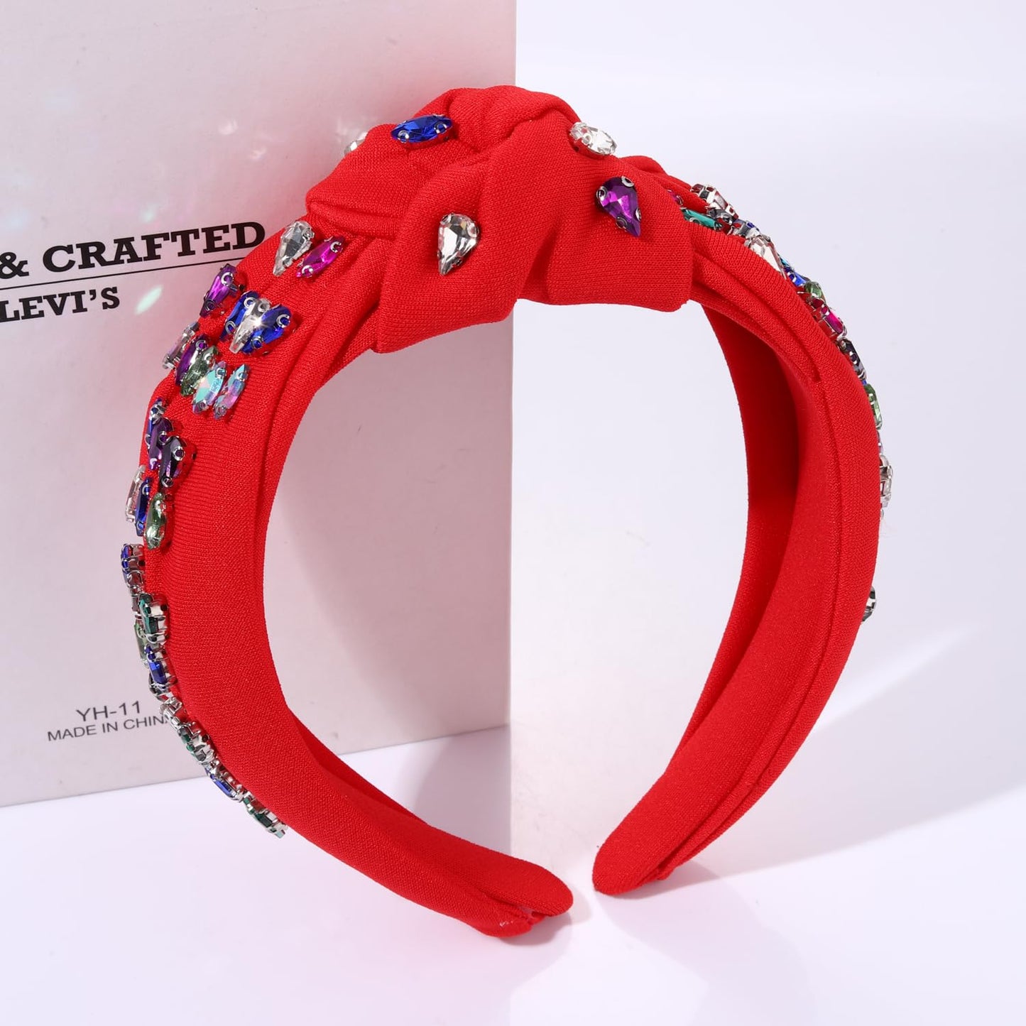 BVGA Crystal Knotted Jeweled Headband for Women Valentine's Day Rhinestone Crystal Embellished Red Hairband Top Knot Headbands Summer Luxury Fashion Wide Ladies Hair Accessories for Girls(Red)