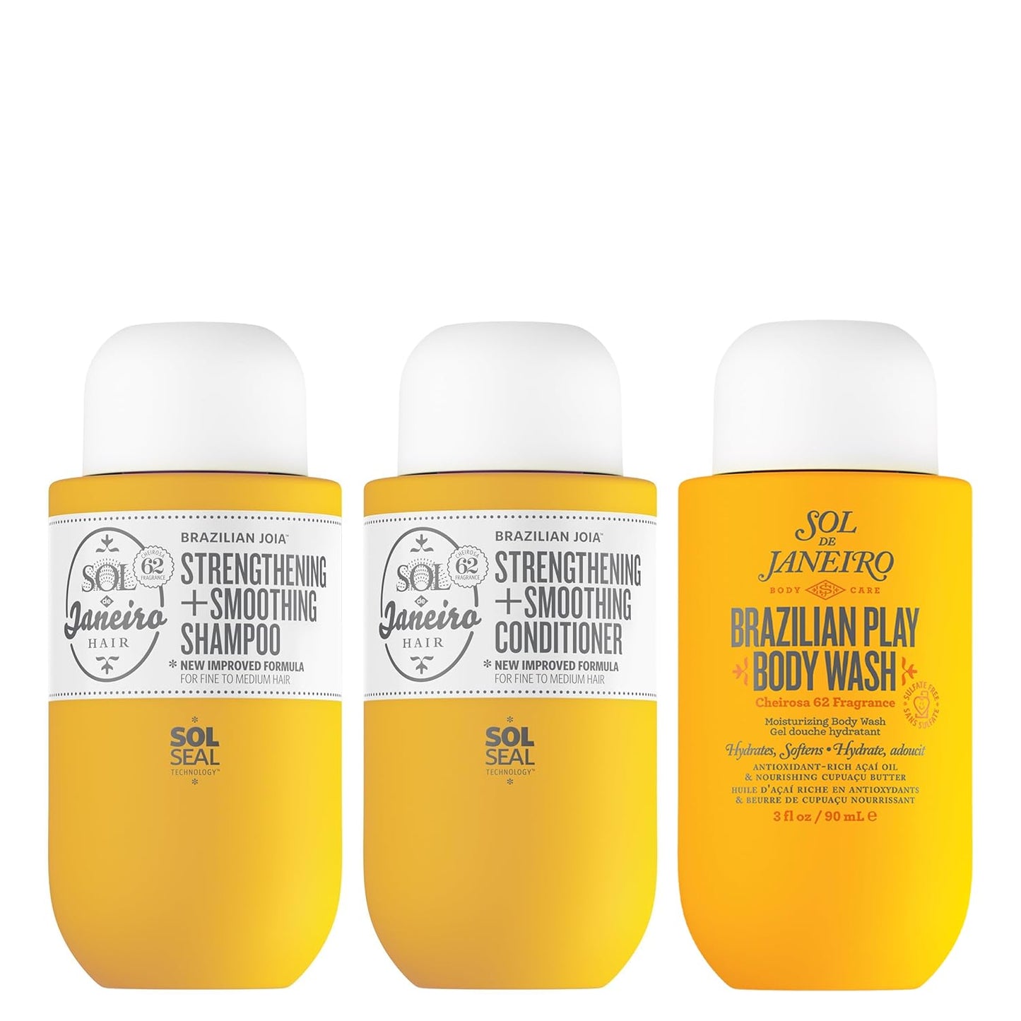 Sol de Janeiro Ultimate Shower Bundle - Travel Size Brazilian Play Moisturizing Body Wash & Joia Shampoo/Conditioner Set