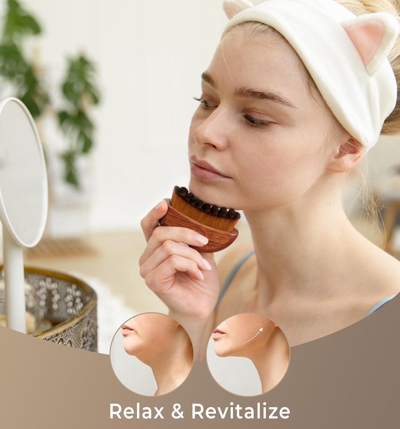 Skiennix Lymphatic Contour Face Brush - Wooden Facial Sculpting Tool for Drainage & Depuffing