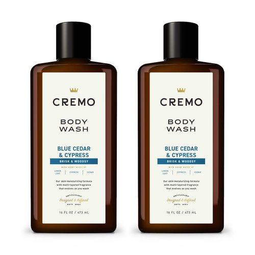 Cremo Rich-Lathering Blue Cedar & Cypress Body Wash, A Woodsy Scent with Notes of Lemon Peel, Cypress and Cedar, 16 Fl Oz (2-Pack)