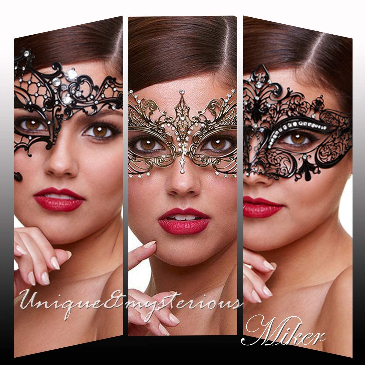 MYMENU Masquerade Mask for Women Shiny Rhinestone Venetian Party Prom Ball Metal Mask (Half Face)