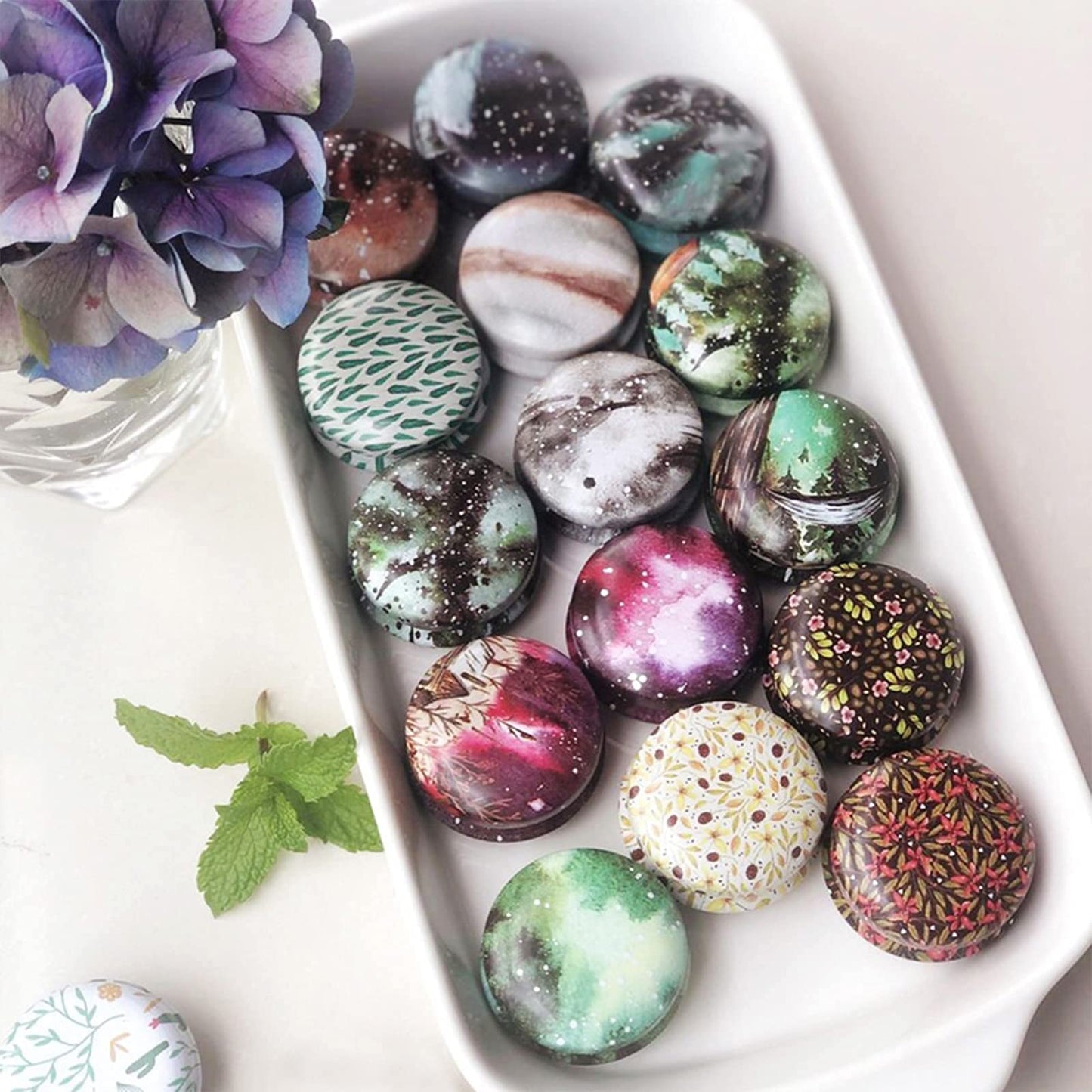 Rarapop 12 Pack Reusable Mini Round Tinplate Candle Tin Jars with Lids, 20ml Small Starry Sky Travel Tin Cans Refillable Empty Container Bottle for Lip Balm, Salve, Eye Shadow, Powder