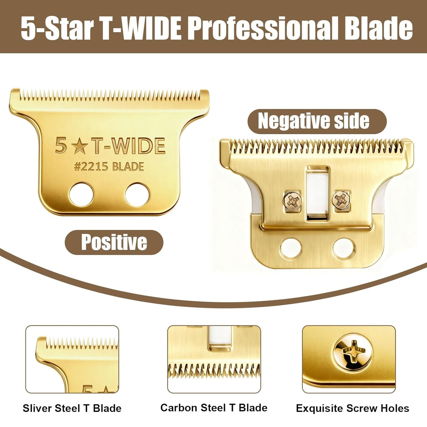 Wahl Professional 2215 T Wide Blades - Adjustable Trimmer Blade for 5 Star Series 8081 & 8171 | Gold Finish