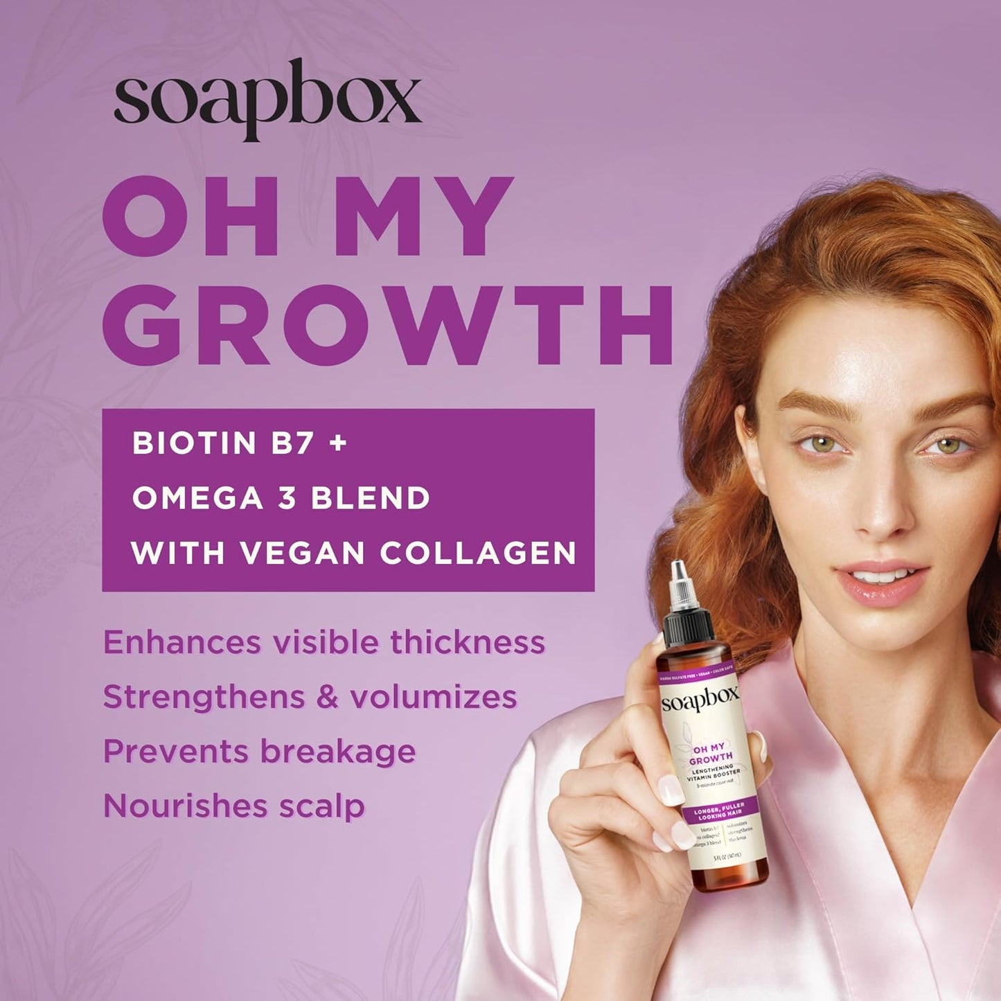 Soapbox Oh My Growth - Lengthening Vitamin Booster Treatment for Thicker, Fuller Hair | Biotin & Vegan Collagen (5 oz)