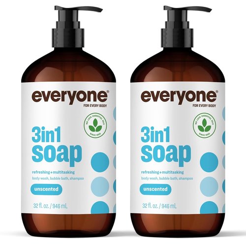 Everyone 3-in-1 Soap | Body Wash, Bubble Bath & Shampoo | Unscented | 32 Ounce (Pack of 2)