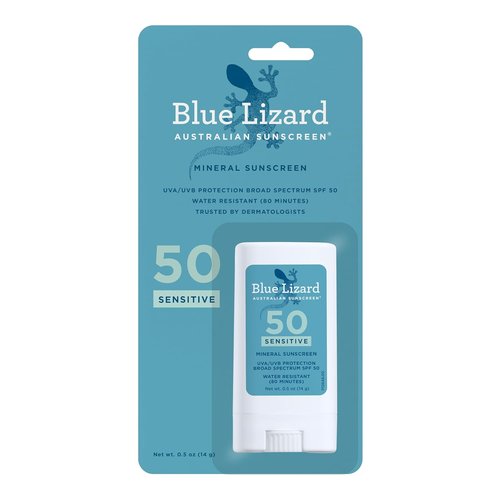 Blue Lizard Sensitive Mineral Sunscreen Stick - SPF 50+ Zinc Oxide, Water Resistant, Fragrance Free | 0.5 Oz