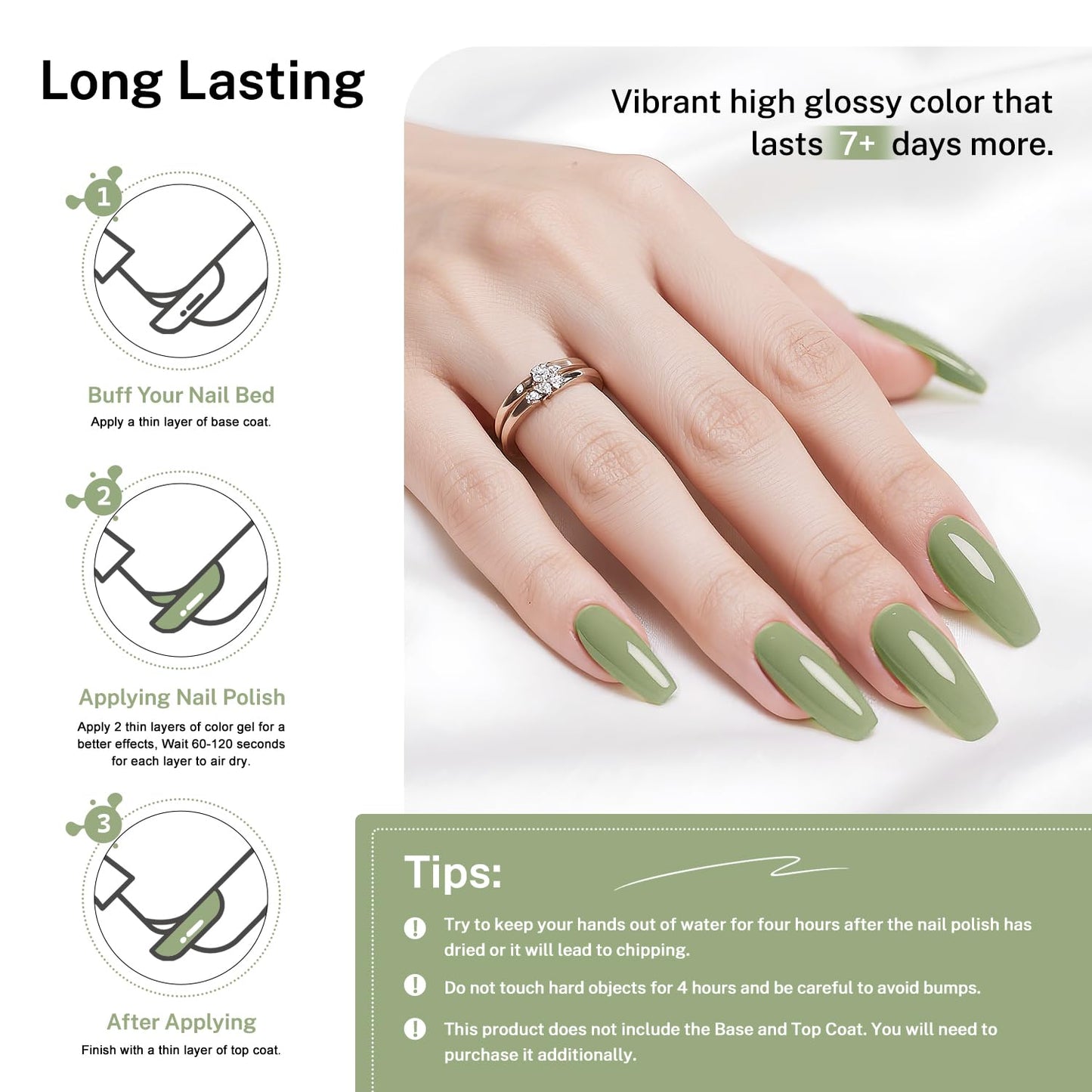Skiennix Sage Green Nail Polish - Quick Drying, Long Lasting Color | 16.5ml for DIY Home Manicure