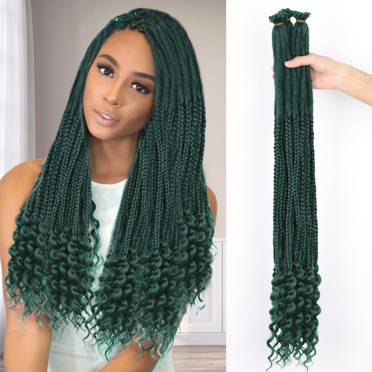 WIGNEE Braid in Dreadlock Extensions 20 Pcs Boho Crochet Braids with Curly Ends 3 In 1 Crochet Hair Pre Looped Dreadlocks Soft Bouncy Goddess Synthetic Dreads for Daily Party(NAVY EMERALD)