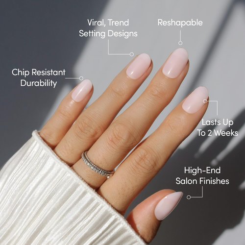 Glamnetic Press On Nails - Pink Blush | Salon Quality Short Round Fake Nails | 30 Nail Kit with Glue in 12 Sizes