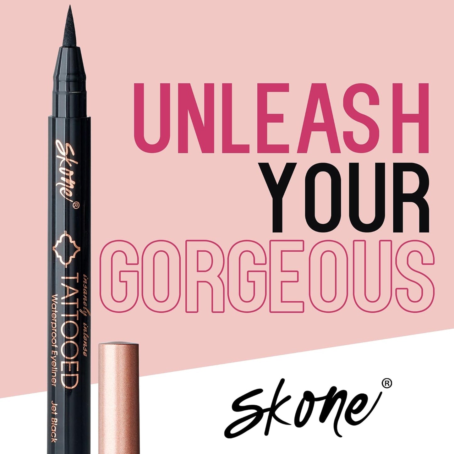 Skone Waterproof Liquid Eyeliner - Long-Lasting, Smudge-Proof Formula - Intense Jet Black (0.07oz)