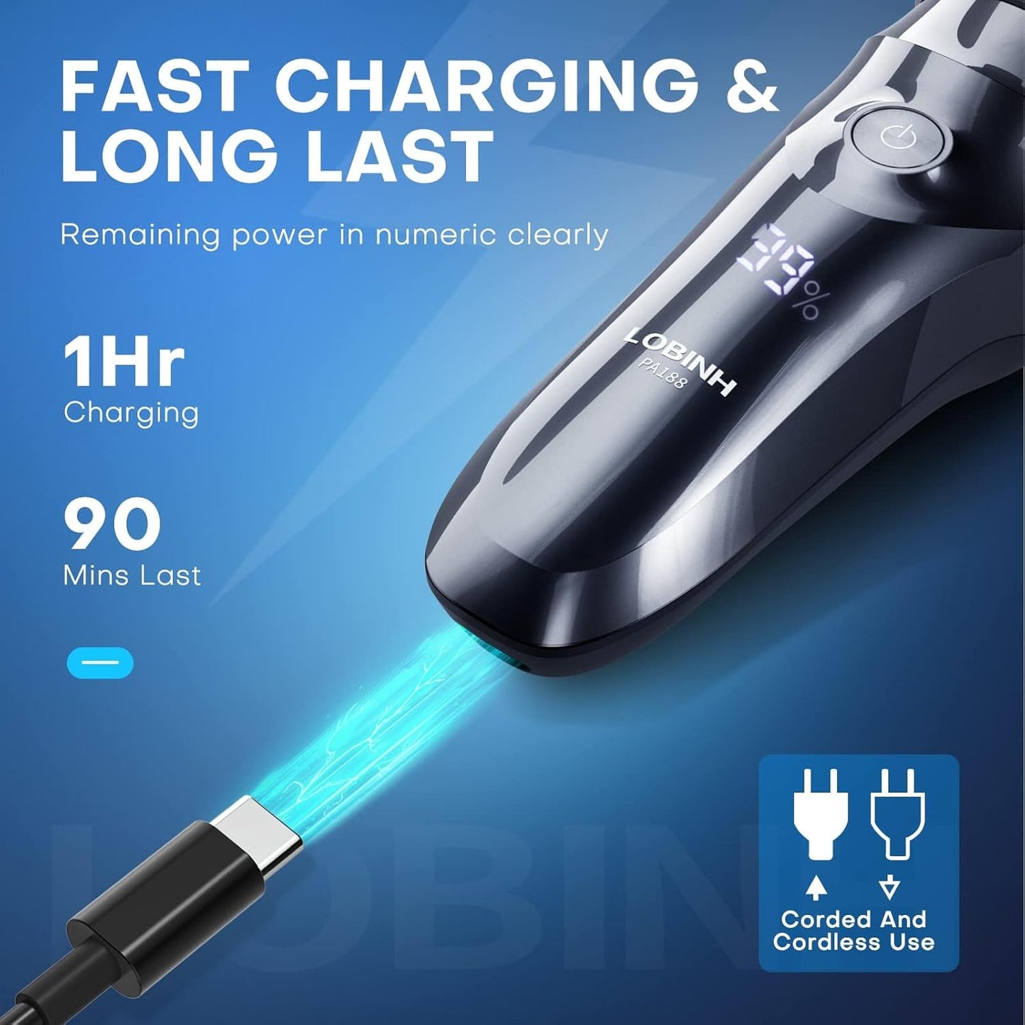 Skiennix Electric Shaver for Men - 100% Waterproof Rechargeable Razor with Pop-Up Trimmer | Fast Charging & 4D Floating Head