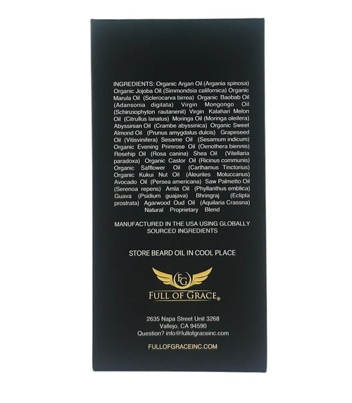 FULL OF GRACE Premium Beard Oil - Organic Blend with Argan & Jojoba for Hydration | Oud, Vanilla Caviar & Amber | 30ml