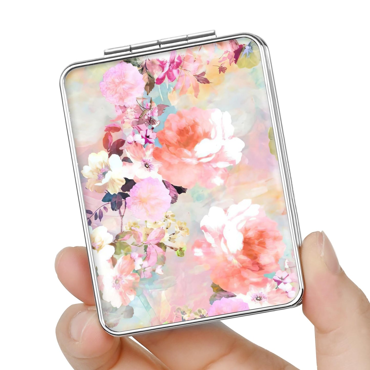 dcdcee Pocket Mirror, Small Travel Mirror with Magnification, Portable Double-Sided Magnifying Cosmetic Mirror for Daily (Beautiful Flowers)