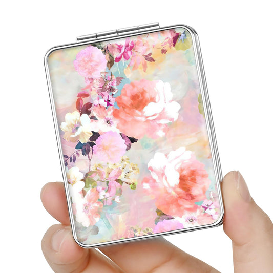 dcdcee Pocket Mirror, Small Travel Mirror with Magnification, Portable Double-Sided Magnifying Cosmetic Mirror for Daily (Beautiful Flowers)