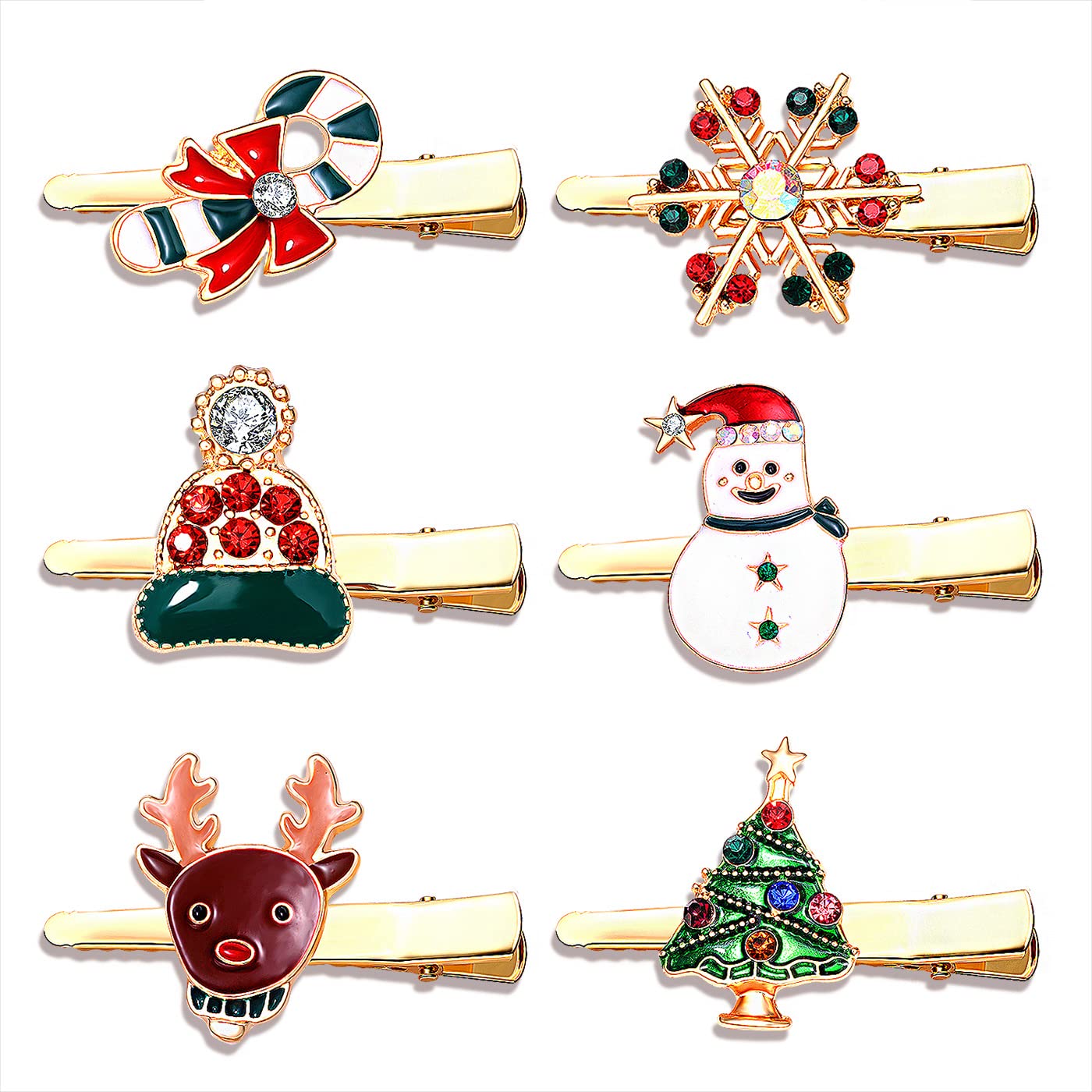 NVENF 6PCS Christmas Hair Clips for Women Holiday Rhinestone Snowflake Hair Clip Christmas Hair Accessories Festive Party Gifts (6PCS Mixed)