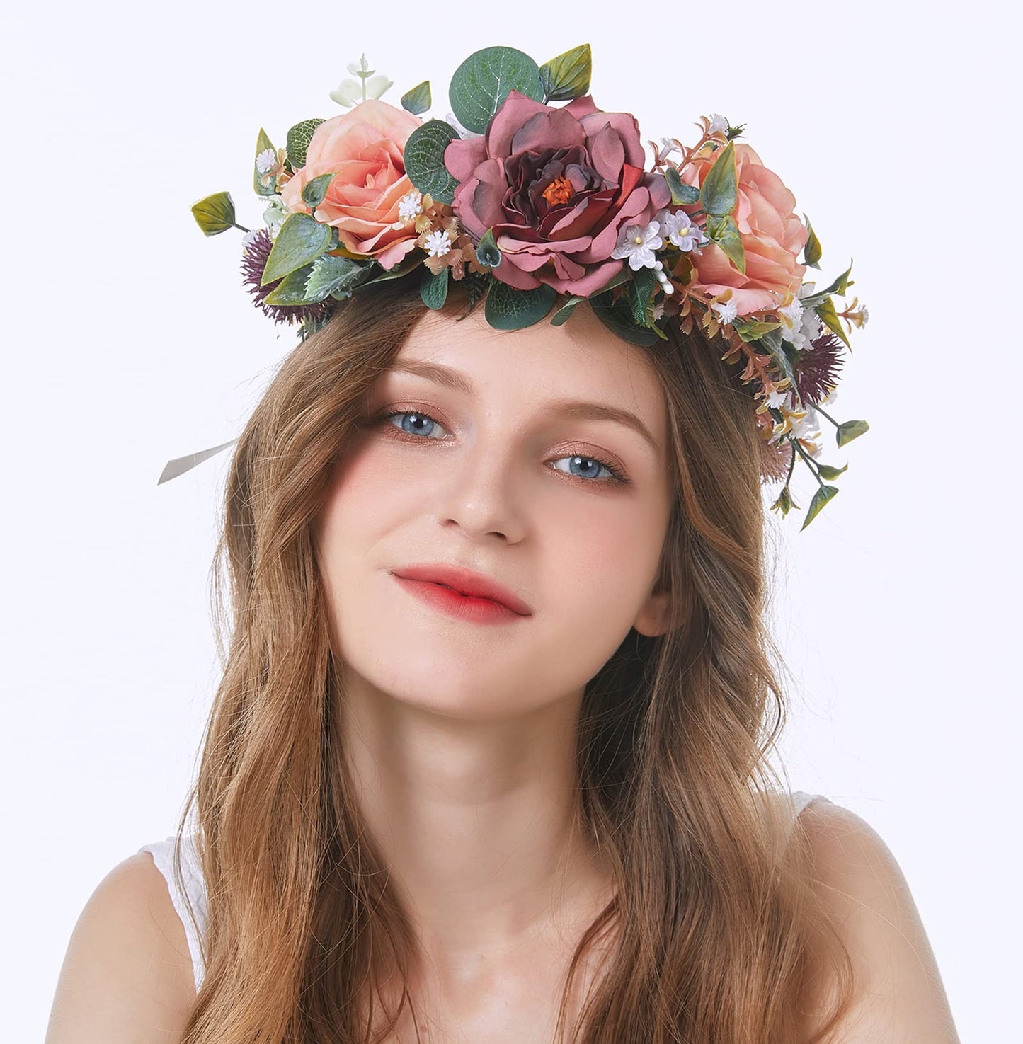 LLinfflr Floral Crown Flower Garland Headband Hair Wreath Floral Headpiece Halo Boho Party Prom Wedding Photos