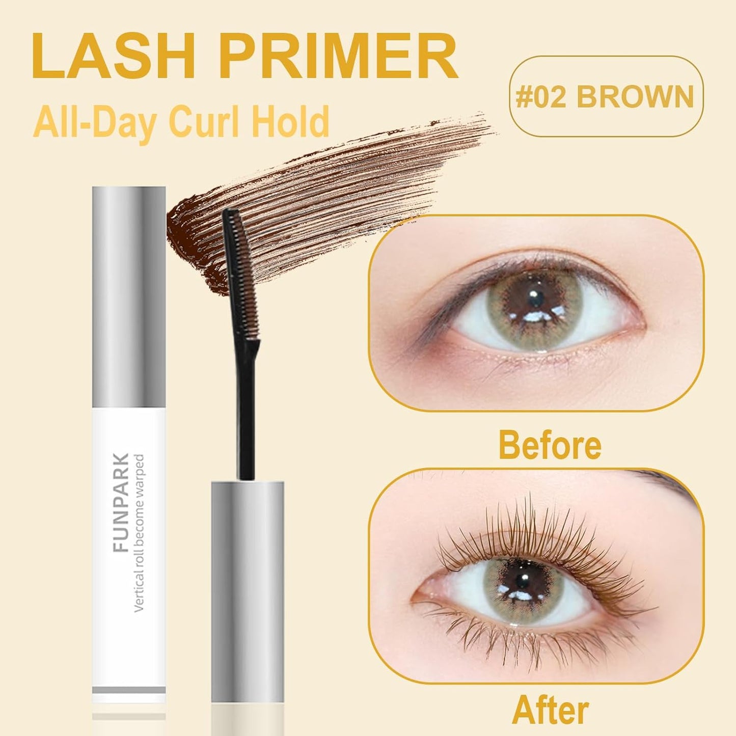 Skiennix Brown Mascara Primer - Lengthening Formula for Fine Short Lashes | Lightweight, Quick-Dry, Waterproof