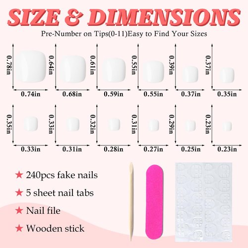 LuckForever 168pc Press on Toenails Women Fake Toe Nails with Glue Tabs, White Fake Toenails Press on Nails Short Square Acrylic Toe Nail Tips Glue on Toenails False Artificial Toe Nails Press ons