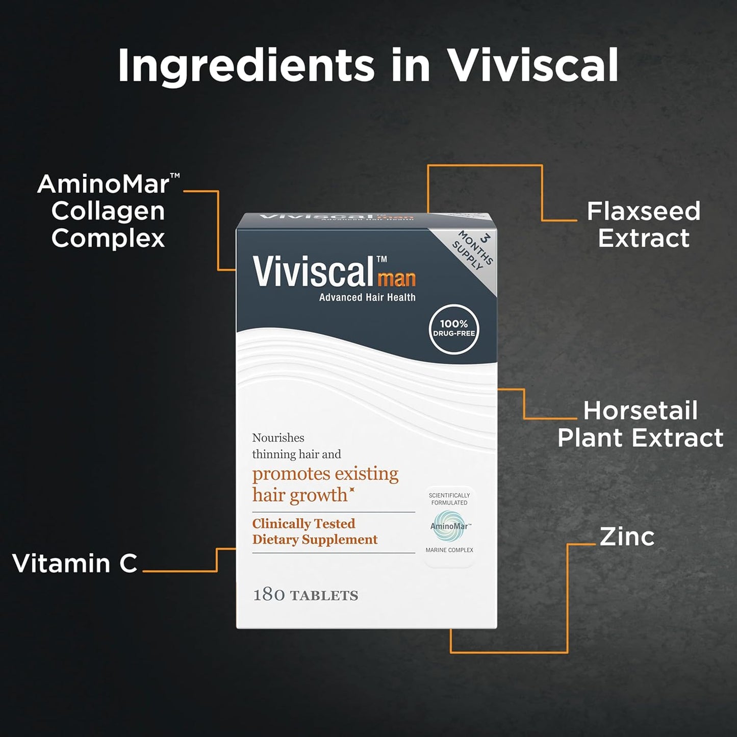 Viviscal Men's Hair Growth Supplements - Clinically Proven Collagen Complex for Thicker, Fuller Hair | 180 Tablets, 3-Month Supply