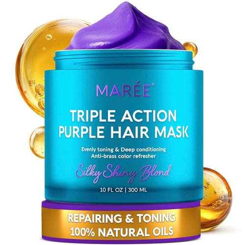 MAREE Deep Conditioning Purple Hair Mask - Toner for Brassy Blonde & Silver Hair - Keratin Repair Treatment