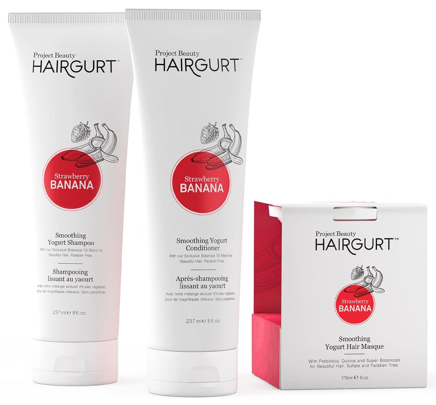 Strawberry Banana Hair Care Set - Smoothing Shampoo, Conditioner & Mask for Frizz Control - Natural & Sulfate-Free