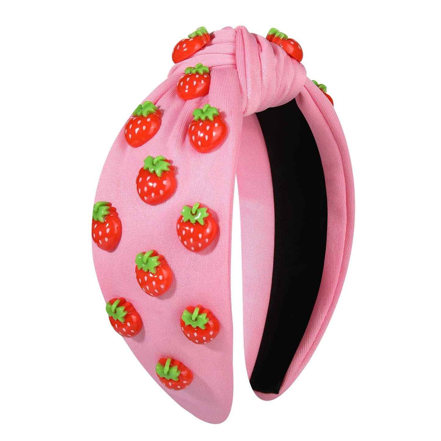 VOGUEKNOCK Strawberry Headband Fruit Headbands for Women Girls Tropical Strawberry Knotted Headband Summer Beach Headwear Hair Accessories Strawberry Pink