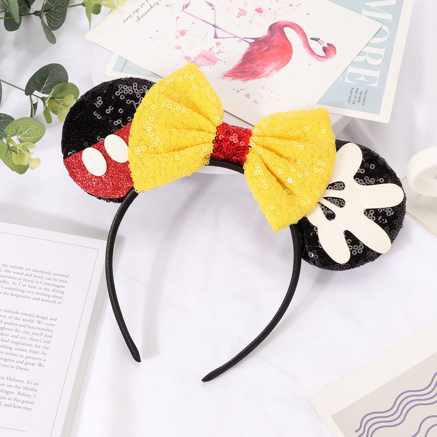 AQOKKA 1 Pcs Mouse Ears Headbands with Bow for Birthday Party, Hair Hoop Party Decoration Cosplay Costume Hair Accessories for Women & Girls