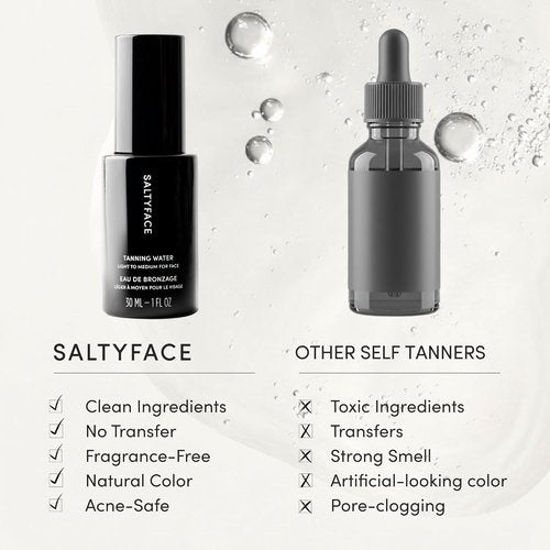 SALTYFACE Tanning Water - Light to Medium Self Tanner for Face & Neck - Oil-Free, Streak-Free, Vegan - 1 FL OZ (30 ML)