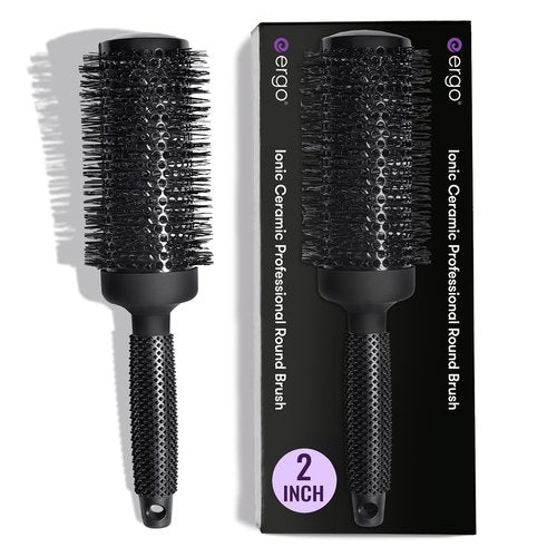 ERGO Ceramic Ionic Round Brush - Salon Quality Blow Drying Tool for Volumizing Hair - 2" Size