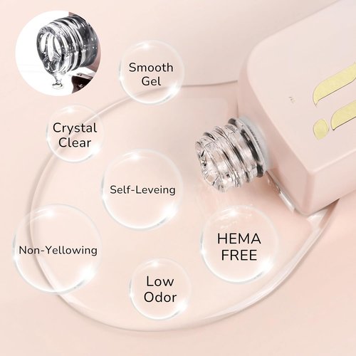 Hema Free Gel Top Coat - Long Lasting Clear UV/LED TPO Free Formula | Hypoallergenic No Wipe Soak Off 10ml