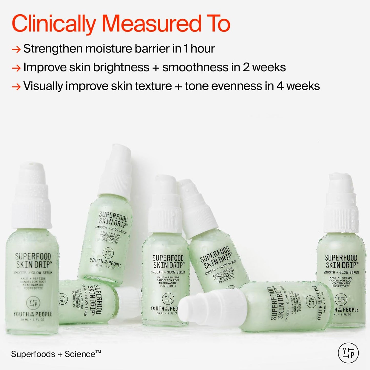 Youth To The People Superfood Skin Drip Face Serum - Strengthens Skin Barrier & Evens Tone | 1 fl oz, Vegan, 5% Niacinamide, Kale, Peptides, Ceramides