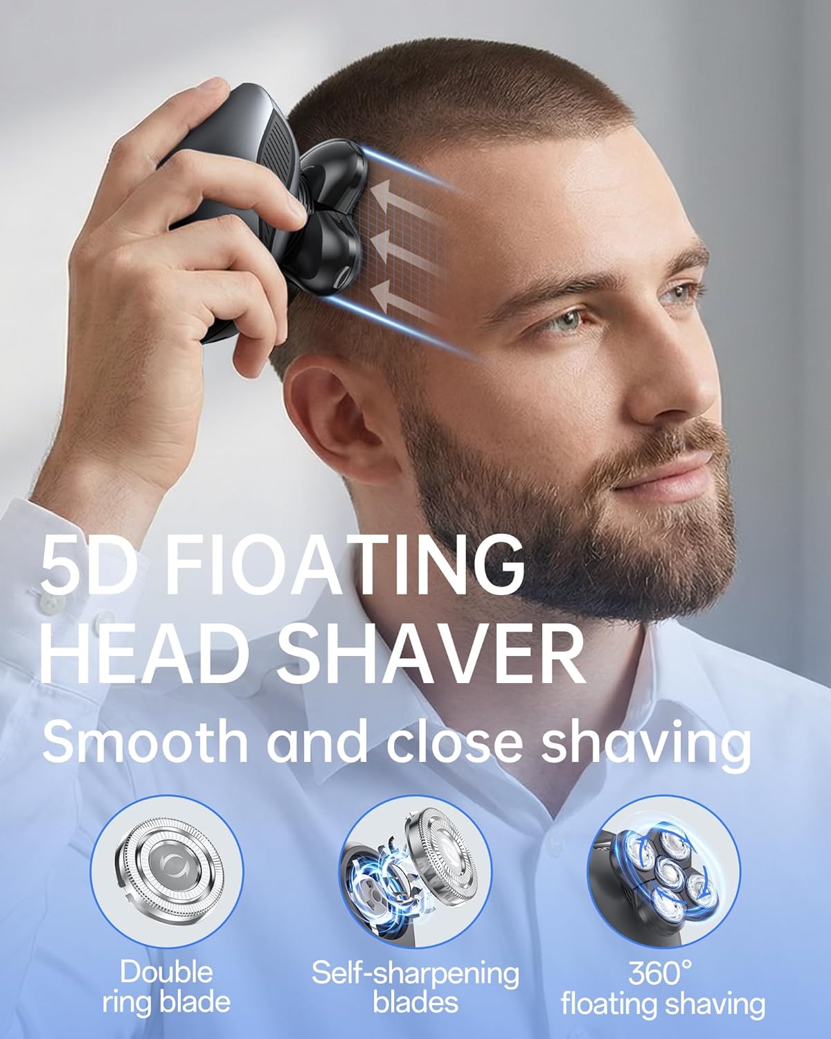 Skiennix Electric Razor for Men - 5-in-1 Waterproof Bald Head Shaver with LED Display | Rechargeable Trimmer (Black)