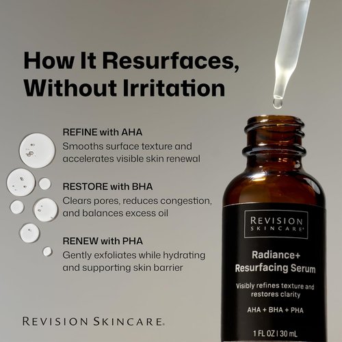Revison Skincare Radiance+ Resurfacing Serum - Overnight AHA+BHA Exfoliant with Glycolic & Salicylic Acid | Smooths Texture & Brightens Skin