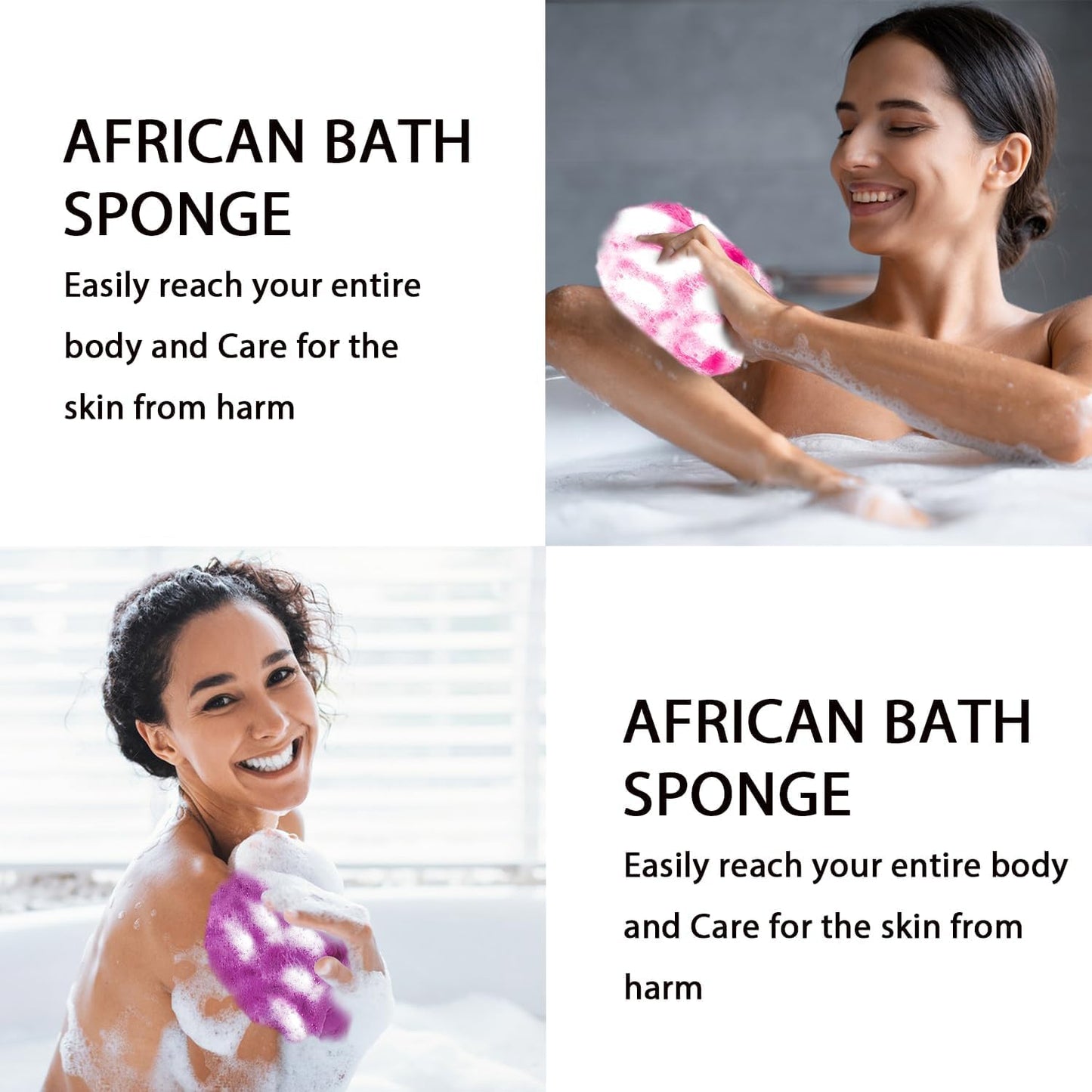 UJFQBH Exfoliating Body Scrubber - Authentic African Net Sponge Set for Deep Cleansing | 2-Piece (Rose Red & Purple)