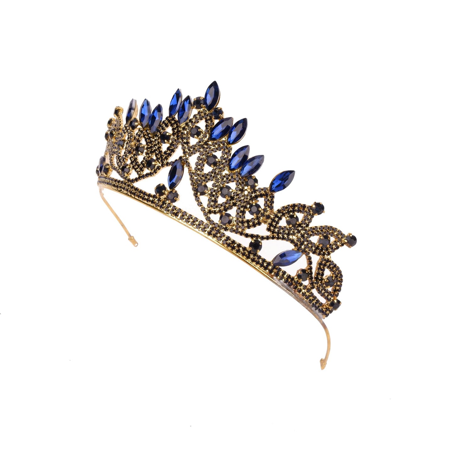 LIMELIA Women's Tiara, Crown for Henna Wedding Party | Glitter Hair Accessories for Bridal Birthday Halloween Costume Christmas Party, Princess Crowns Floral Pattern | Crystal Stone - Gold Blue