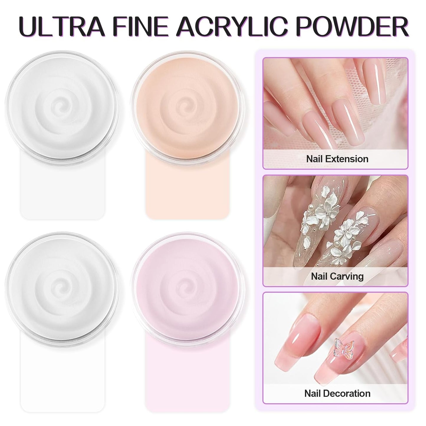 TOROKOM Acrylic Nail Powder - 4 Colors, 480g | Long-Lasting Dip Powder for 3D Nail Art