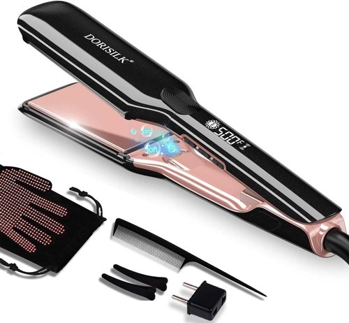DORISILK 2-in-1 Hair Straightener & Curler - 500°F Ceramic Flat Iron for Frizz-Free, Shiny Hair