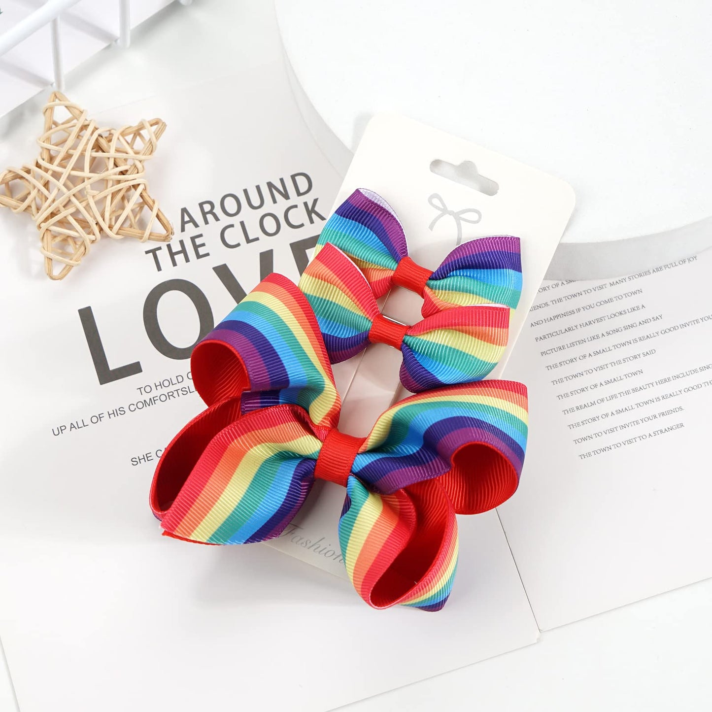 Rainbow Hair Clip Pin Bow Girls Ribbon Hair-bow Hairclips Hair Accessories JHP01 (Set H)