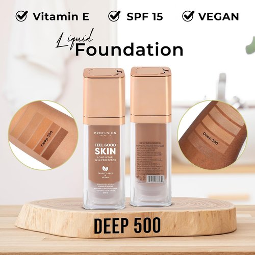 Profusion Cosmetics Feel Good Skin Foundation - Radiant Satin Finish, Buildable Coverage & SPF 15 (Deep 500)
