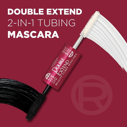 L'Oreal Paris Double Extend Tubing Mascara - Lengthening & Smudgeproof, Black 2-Step Formula