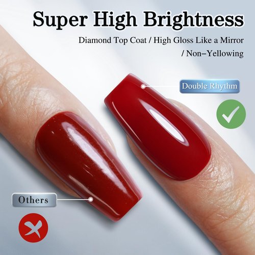 Double Rhythm Gel Top Coat & Base Coat Set - 15ML Clear Glossy Soak Off UV LED Polish Kit