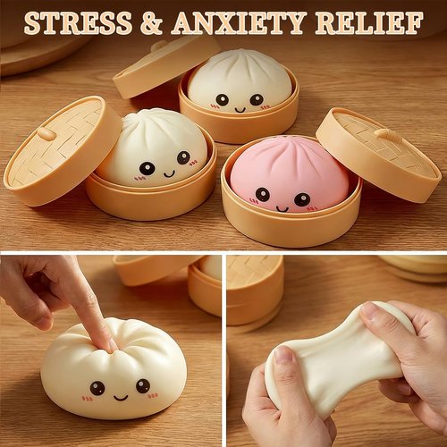 Dumpling Squishies – Mystery Dumpling Box Colorful Stress Balls & Fidget Sensory Toy Soft Squeeze Decompression Dough for Anxiety Relief Perfect for Kids & Easter Basket Stuffers（Pink）