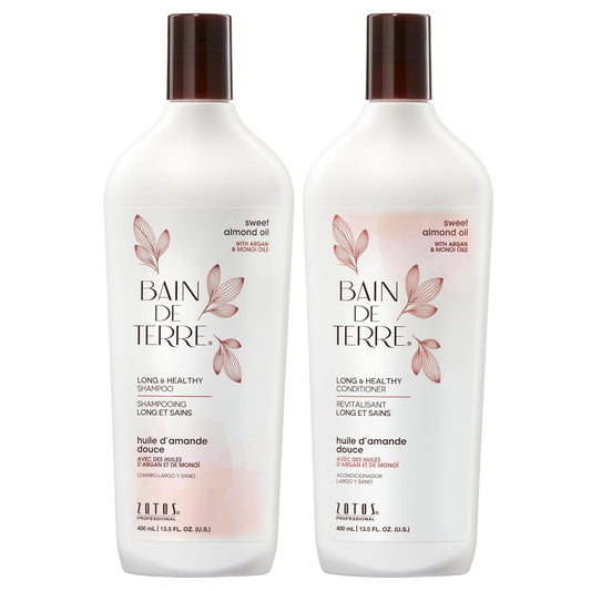 Bain de Terre Long & Healthy Shampoo & Conditioner Set - Fortifies & Strengthens Hair | Sweet Almond Oil | 13.5 Fl Oz