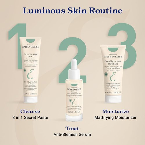 Embryolisse 3-in-1 Anti-Acne Clay Mask - Clear Breakouts for Oily/Combination Skin | 3.38 Fl Oz
