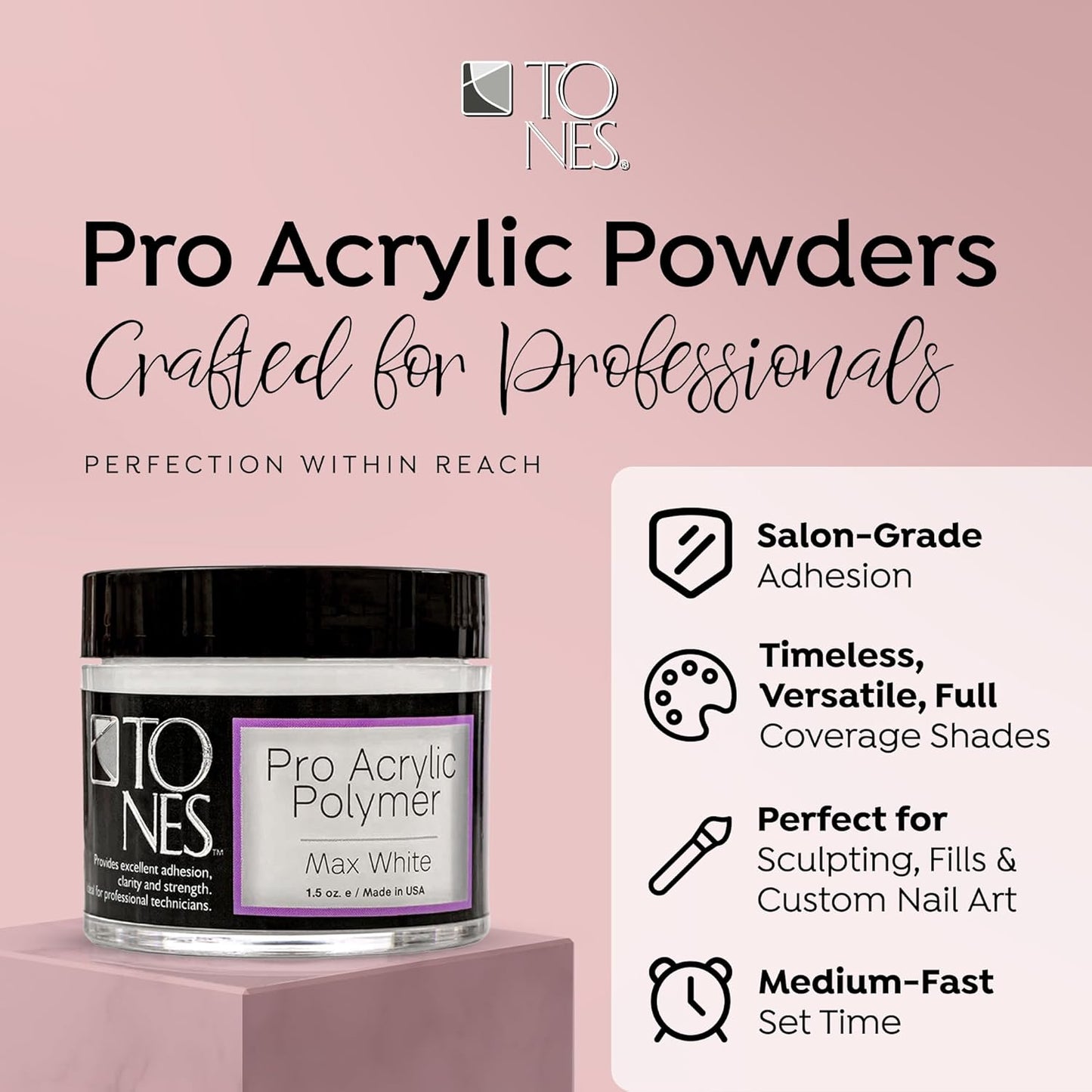 Tones Pro Acrylic Nail Powder - Max White Creamy Off-White (3.5 Fl Oz) | Long-Lasting Non-Yellowing Polymer for Salon Quality Extensions & 3D Art