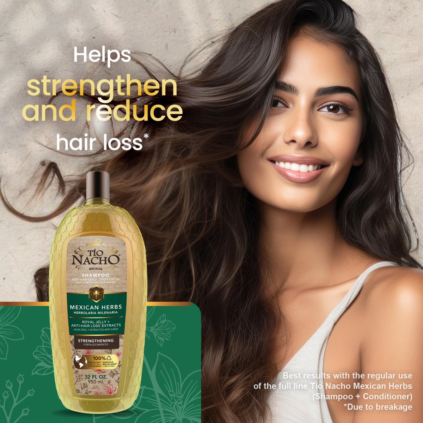 Tio Nacho Mexican Herbs Shampoo - Strengthening Formula with Royal Jelly & Ginseng | 32 Fl Oz